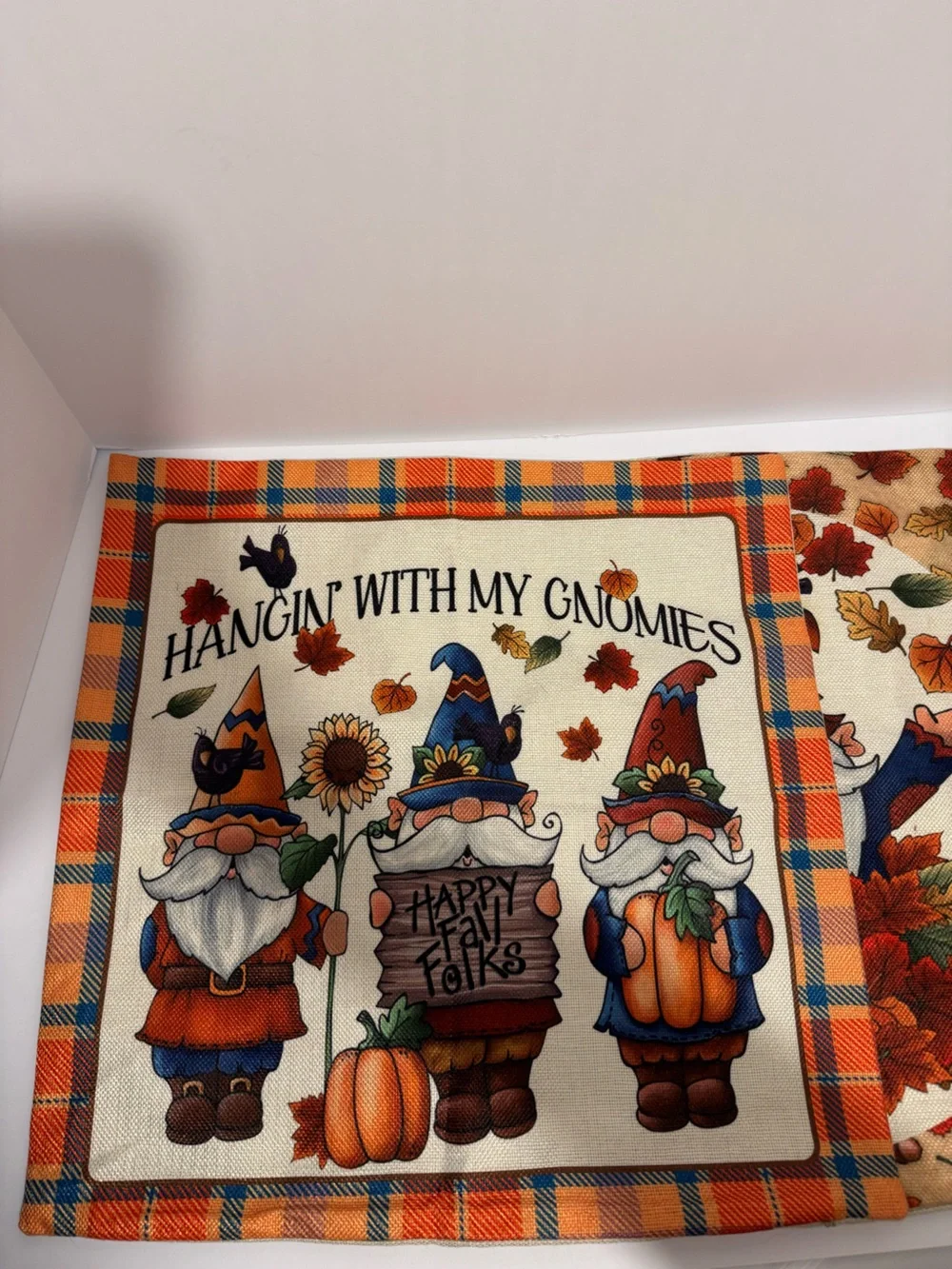 Festive fall Themed Gnome Autumn Colorful pillow case covers 17.5” x 17.5 (2)